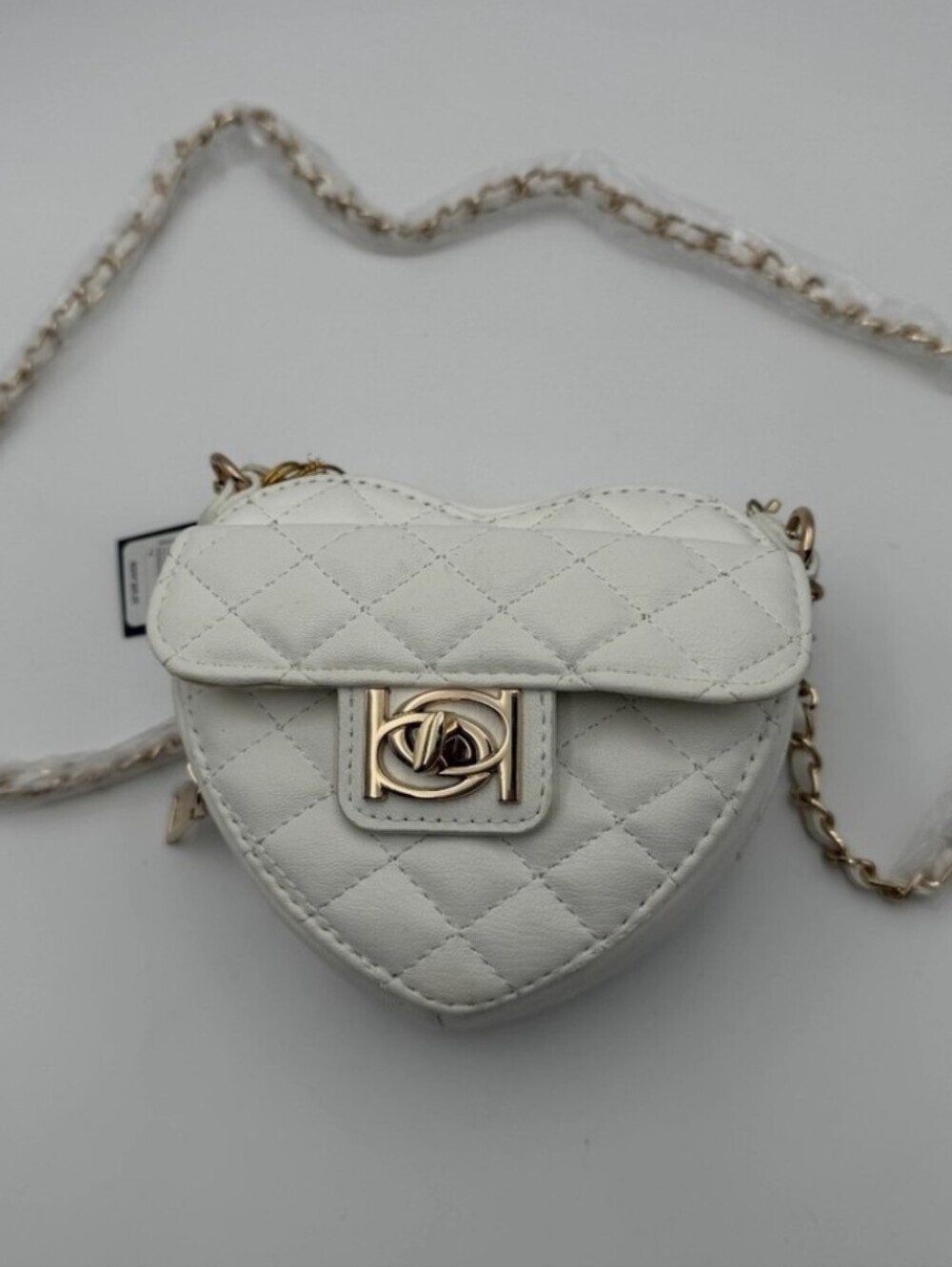 Bebe Quilted Heart Crossbody Bag Gold Hardware New